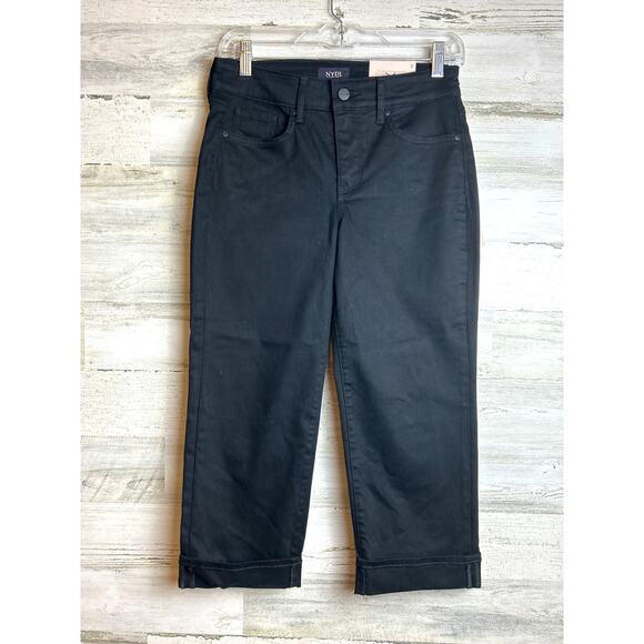 NYDJ Women’s 2 Black Marilyn Straight Crop Roll Cuff Denim Jeans NWT - Picture 1 of 9